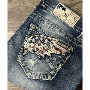 Miss Me Blue Jeans with American Flag Design